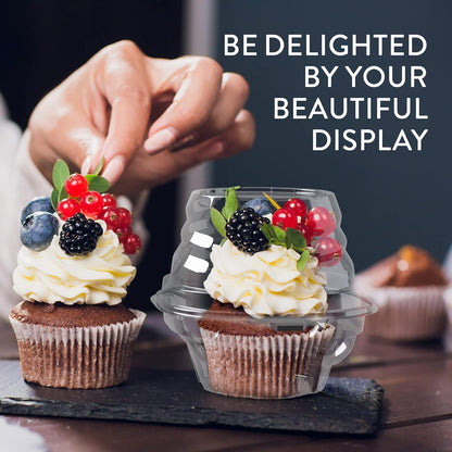 Plastic Cupcake Containers Boxes | 12 Compartment – 8 Pack | Disposable High Dome Dozen Cupcake Holder With Lid Bulk | Extra Sturdy Stackable Cupcake Boxes | Durable Muffin Packaging Transporter To Go