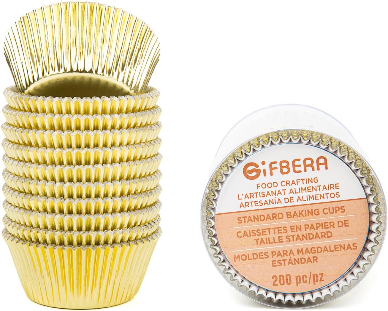 Gifbera White Metallic Foil Cupcake Liners Standard Size Baking Cups, 200-Count