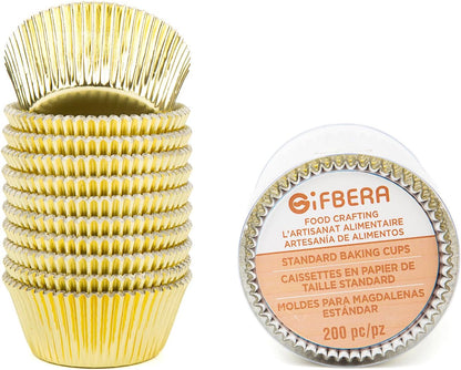 Gifbera White Metallic Foil Cupcake Liners Standard Size Baking Cups, 200-Count