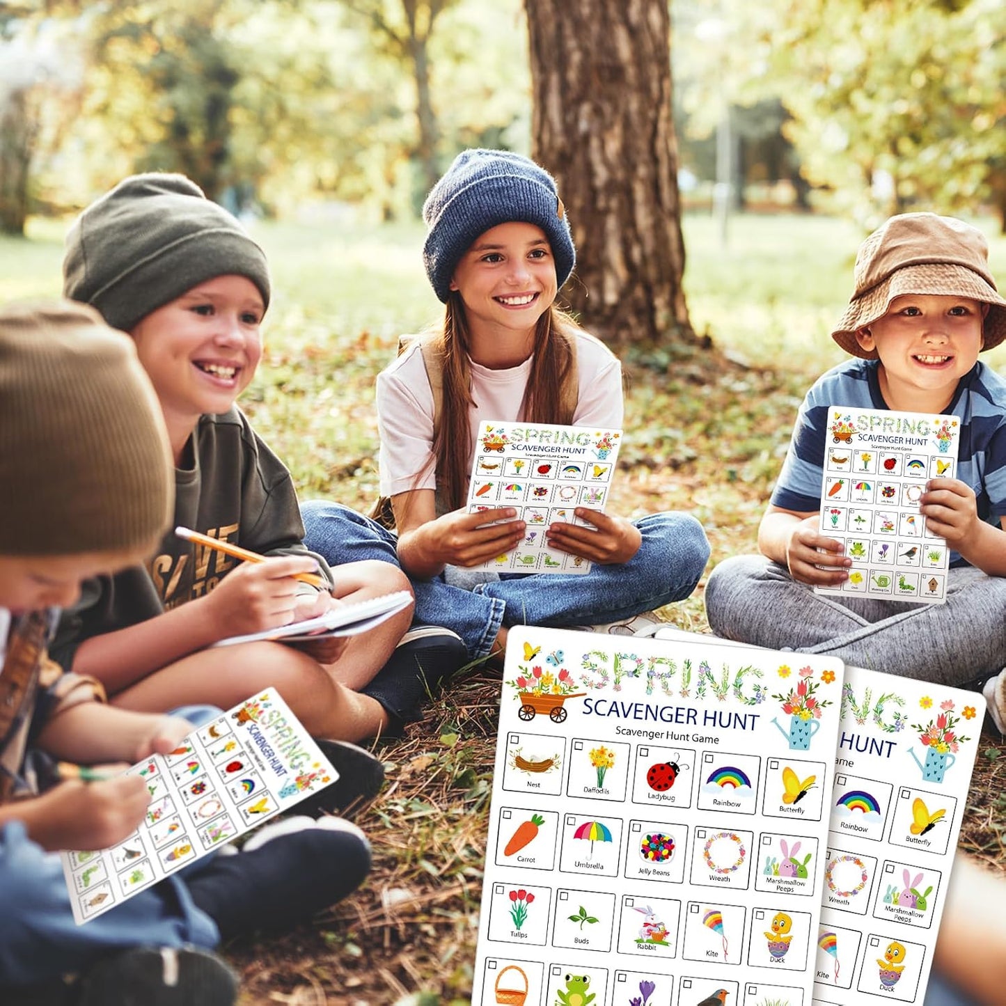 Hoolerry 30 Pcs Nature Scavenger Hunt for Kids Road Trip Game Car Spring Summer Easter Scavenger Hunt Cards Travel Activities Camping Games Outdoor Indoor Seek Activity for Kids Adults(Nature)