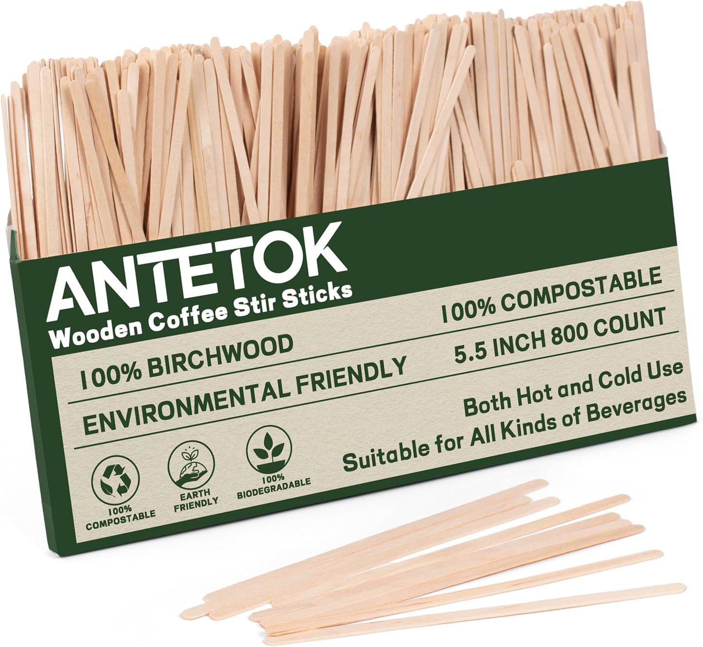 ANTETOK Wooden Coffee Stirrers - Coffee Stir Sticks 7.5 Inch,100pcs Disposable Birch Wood Coffee/Beverage Stirrers,Swizzle Drink Sticks,Coffee Bar Accessories