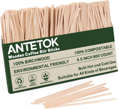 ANTETOK Wooden Coffee Stirrers - Coffee Stir Sticks 7.5 Inch,100pcs Disposable Birch Wood Coffee/Beverage Stirrers,Swizzle Drink Sticks,Coffee Bar Accessories