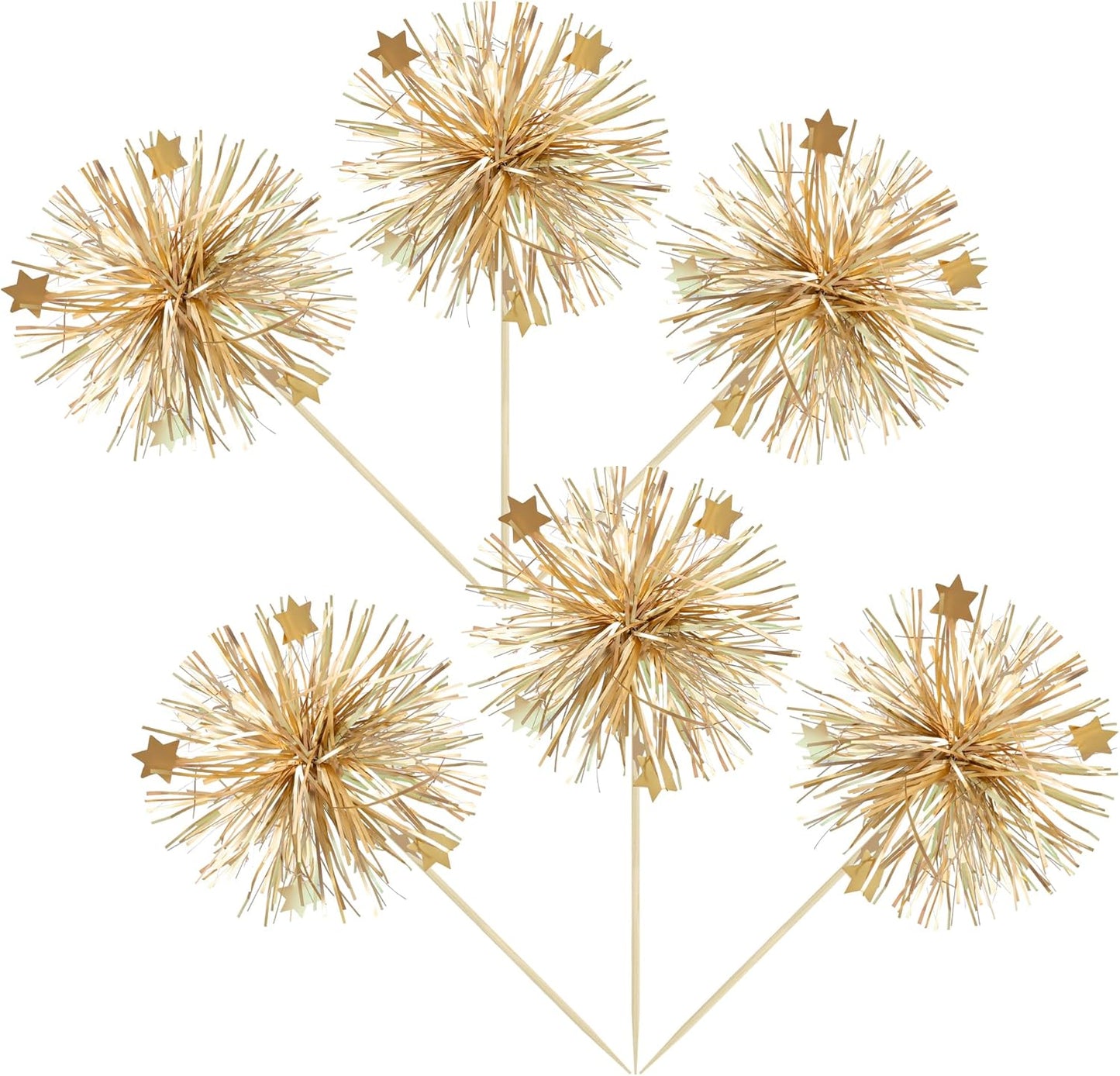Ephlyn 30Pcs Foil Firework Cupcake Toppers Sparkle Tinsel Cupcake Picks Drink Stirrers Cocktail Food Fruit Toothpicks for Baby Shower Graduation Party Supplies White