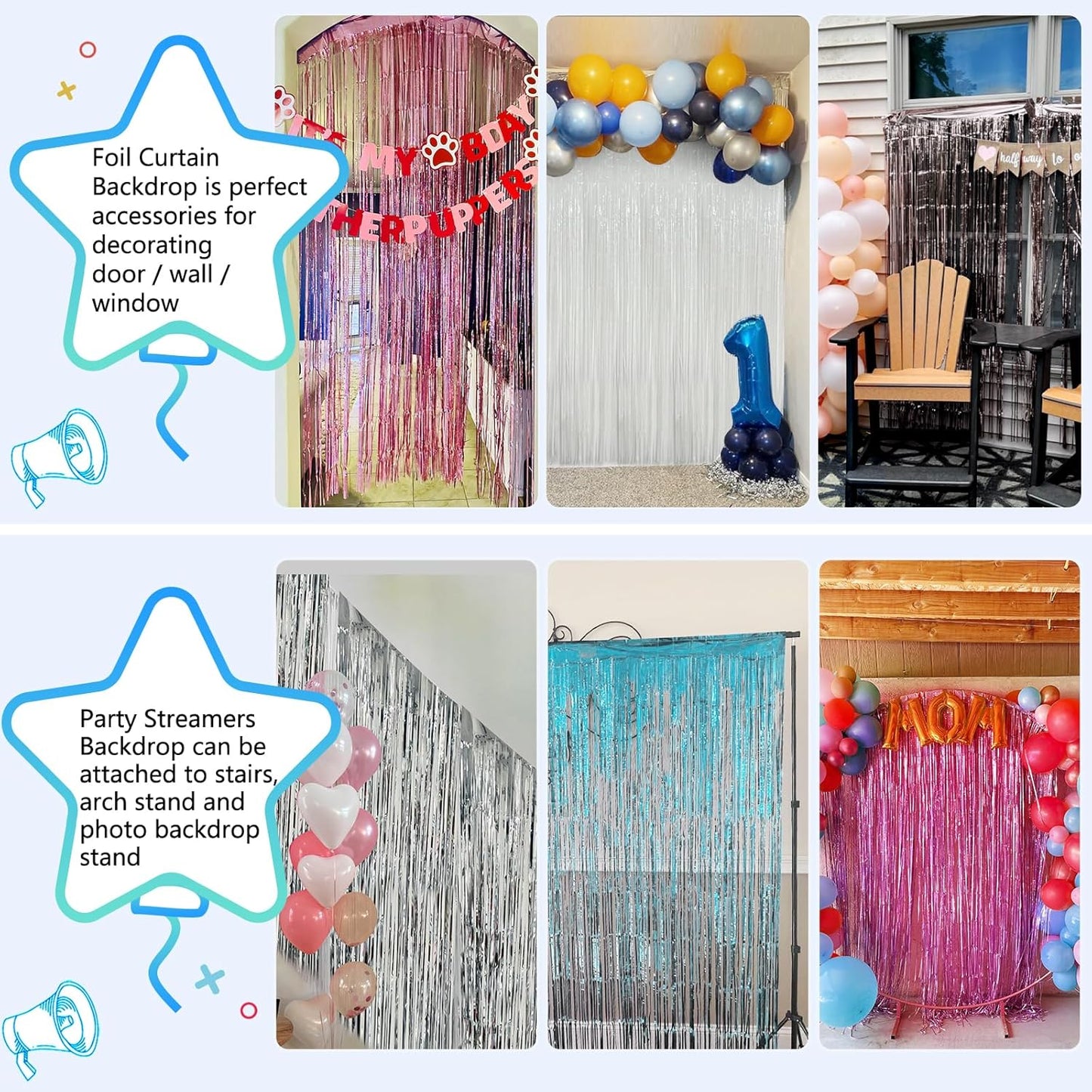 2 Pack Foil Curtain Backdrop Curtains Silver Tinsel Door Streamers Birthday Party Decorations Photo Booth Props for Disco Party Graduation Wedding Baby Shower Bachelorette Christmas Gender Reveal