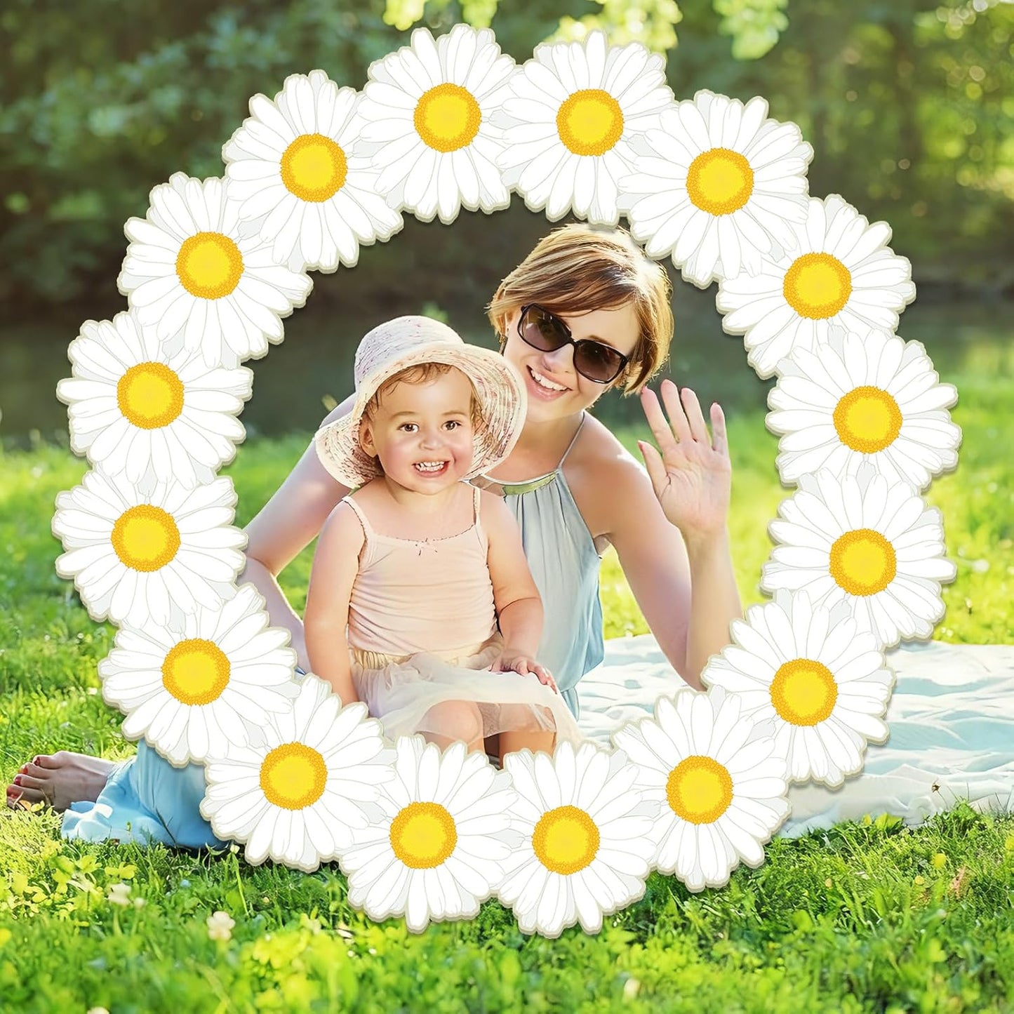 Spring Daisy Photo Booth Props Daisy Birthday Party Decorations 26 Inch Large Flower Selfie Frame Spring Floral Photo Booth Frame Summer Selfie Props Accessories for Birthday Baby Shower Party Supplie