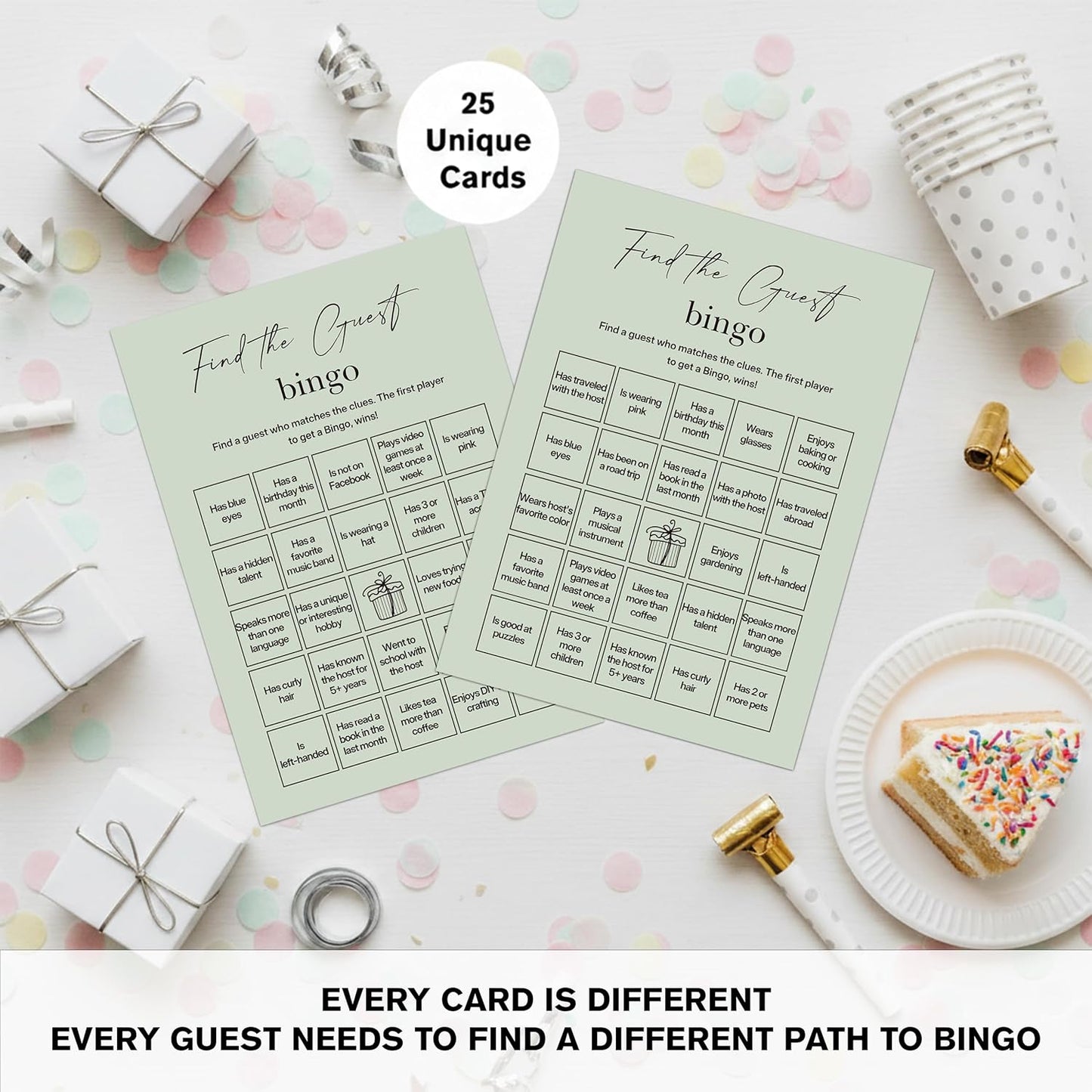 Find The Guest Bingo Cards – 25 Unique Cards, Icebreaker Party Games for Adults, Rustic Blush Pink Mingle Activity for Birthday Parties, Family Reunions, Office Events & Friendsgiving