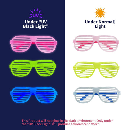 12Pcs Glow in The Dark Glasses,Neon Fluorescent Blacklight Eyeglasses Party Favors,Glow in The Dark Party Supplies,Glow Photo Booth Props for Birthday Wedding Christmas Halloween Concert
