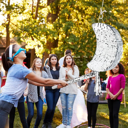 Disco Ball Pinata with Stick and Blindfold 80s 90s Theme Party Decorations Silver Mirror Disco Ball Pinata for Birthdays Weddings Roller Skating Party Supplies