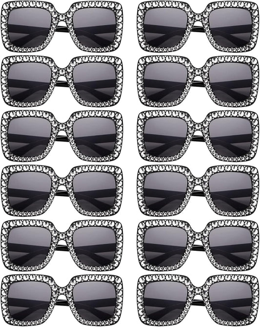 SUNOVELTIES Women Sparkling Crystal Sunglasses Colored Oversize Disco Glitter Square Frame Glasses Funky 70s Accessories