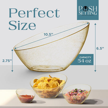 Posh Setting Crystal Clear, Disposable Premium Hard Plastic Medium Angled Bowl, Party, Salad, Snack and Fruit Bowl 5 Pack