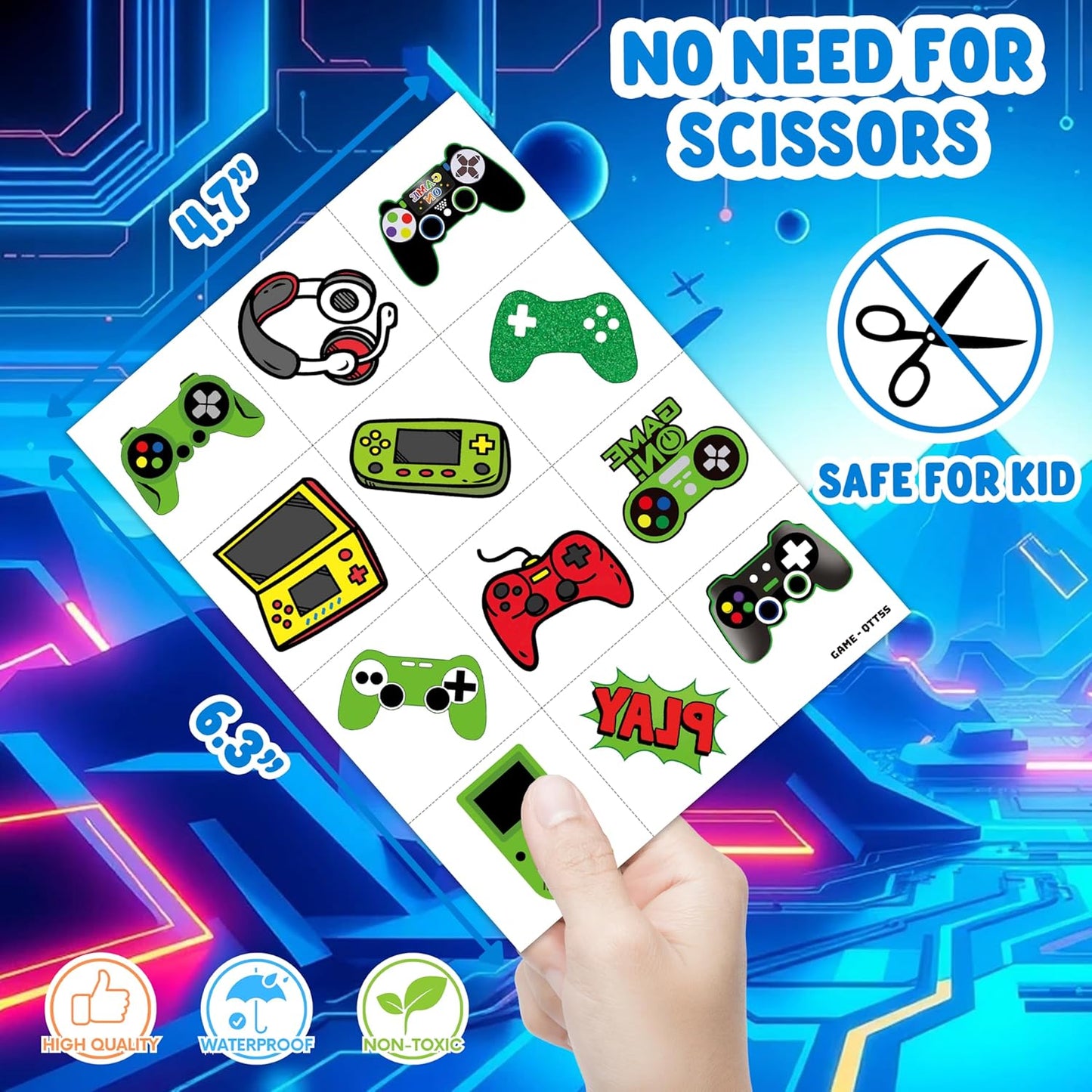 60 PCS Video Game Pre-Cut Temporary Tattoos Themed for Kids Birthday Party Decorations Supplies Favors Decor Super Cute Tattoo Stickers 5 Sheets Gifts for Boys Girls Games Classroom Rewards Carnival