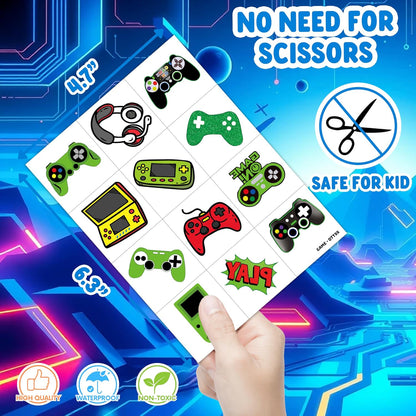 60 PCS Video Game Pre-Cut Temporary Tattoos Themed for Kids Birthday Party Decorations Supplies Favors Decor Super Cute Tattoo Stickers 5 Sheets Gifts for Boys Girls Games Classroom Rewards Carnival
