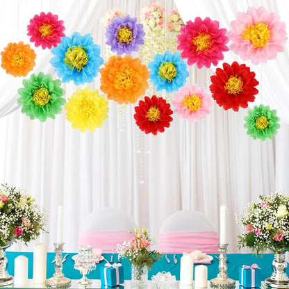 BestoFun 14 PCS Orange & Hot Pink Tissue Paper Flowers – Vibrant Party Decorations for Birthday, Baby Shower, Wedding, Fiesta, and Holiday Events