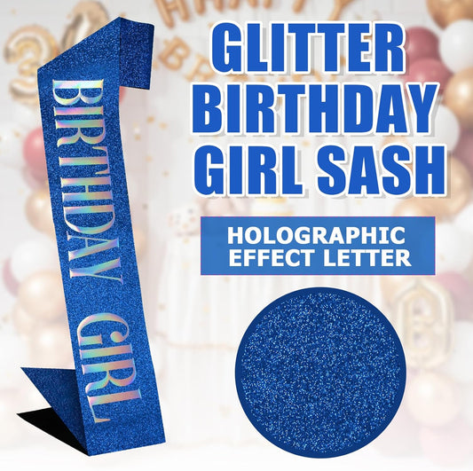 RUDONG M Birthday Girl Sash Glitter - Silver Birthday Sash for Women & Girls | Sweet 16/18th/21st/30th/40th/50th/60th/70th, All-Age Celebration Party Decor
