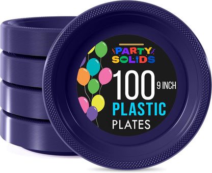 Party Solids Black Plastic Plates For Party 10" Black Disposable Plates For Party Supplies 100 Pcs Plastic Dinnerware Sets Heavy Duty 350 GSM Disposable Dinnerware Set