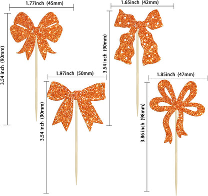 Ephlyn 24Pcs Pink Bow Cupcake Toppers Bow Birthday Cake Topper Girls Birthday Party Decorations Bowknot Cupcake Decorations for Bridal Wedding Themed Party Multi