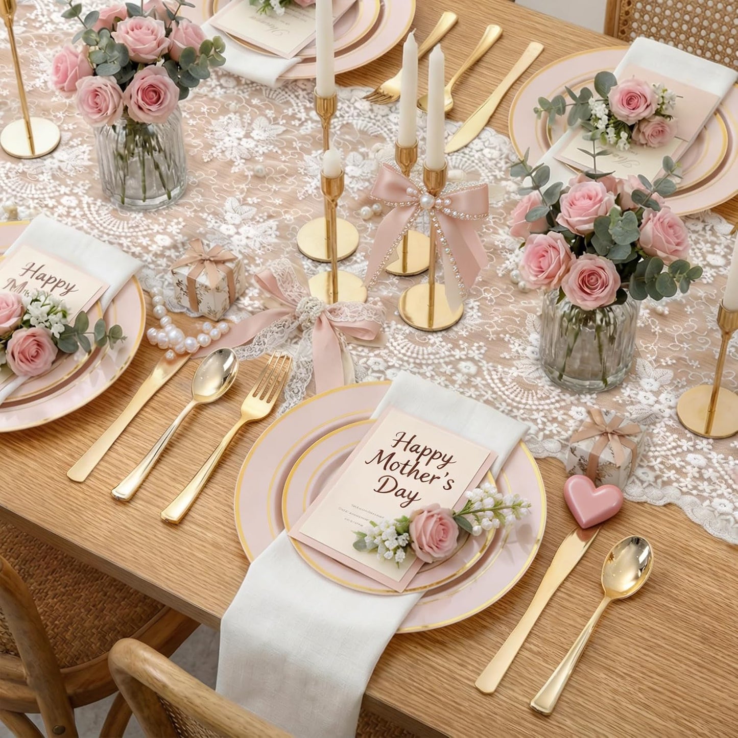 350 Pieces Black and Gold Plastic Plates with Disposable Silverware, Include 50 Dinner Plates 9”, 50 Dessert Plates 6.3”, 50 Black Cups 9 OZ, 50 Pre Rolled Napkins for Wedding Party Graduation