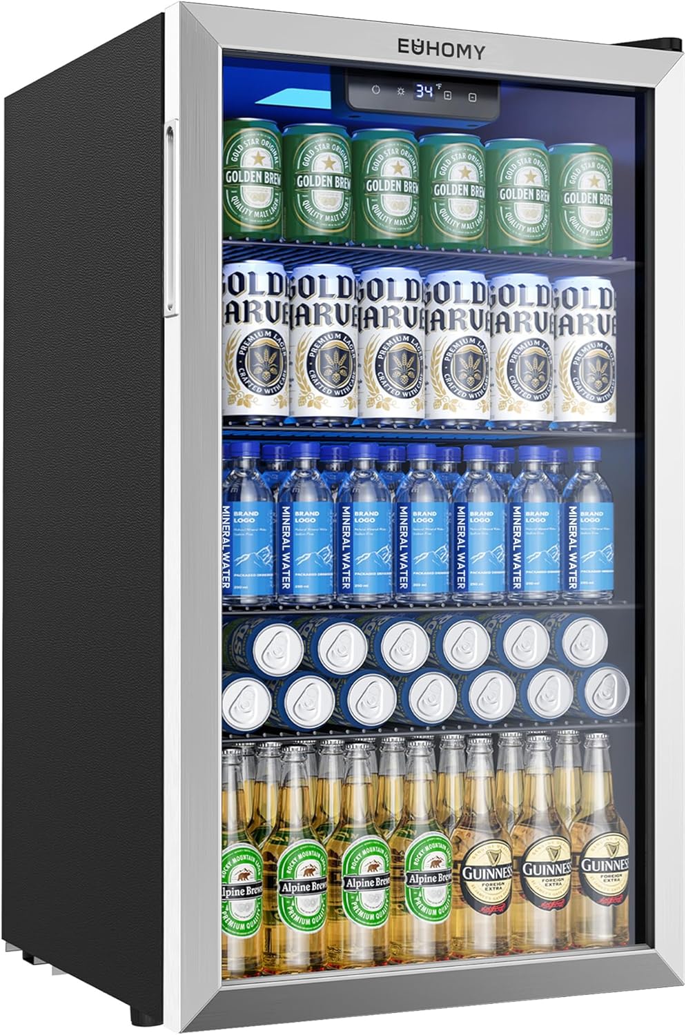 EUHOMY 4.5 Cu.ft Beverage Refrigerator and Cooler, 145 Can Mini fridge with Glass Door for Soda Beer Wine, Small Drink Dispenser with Digital Adjustable Thermostat for Home Office Bar