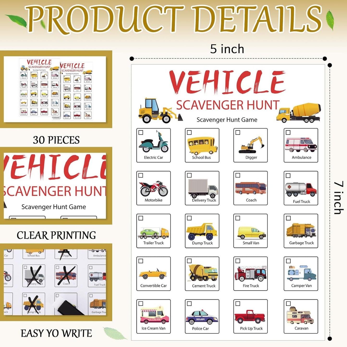 Hoolerry 30 Pcs Nature Scavenger Hunt for Kids Road Trip Game Car Spring Summer Easter Scavenger Hunt Cards Travel Activities Camping Games Outdoor Indoor Seek Activity for Kids Adults(Nature)