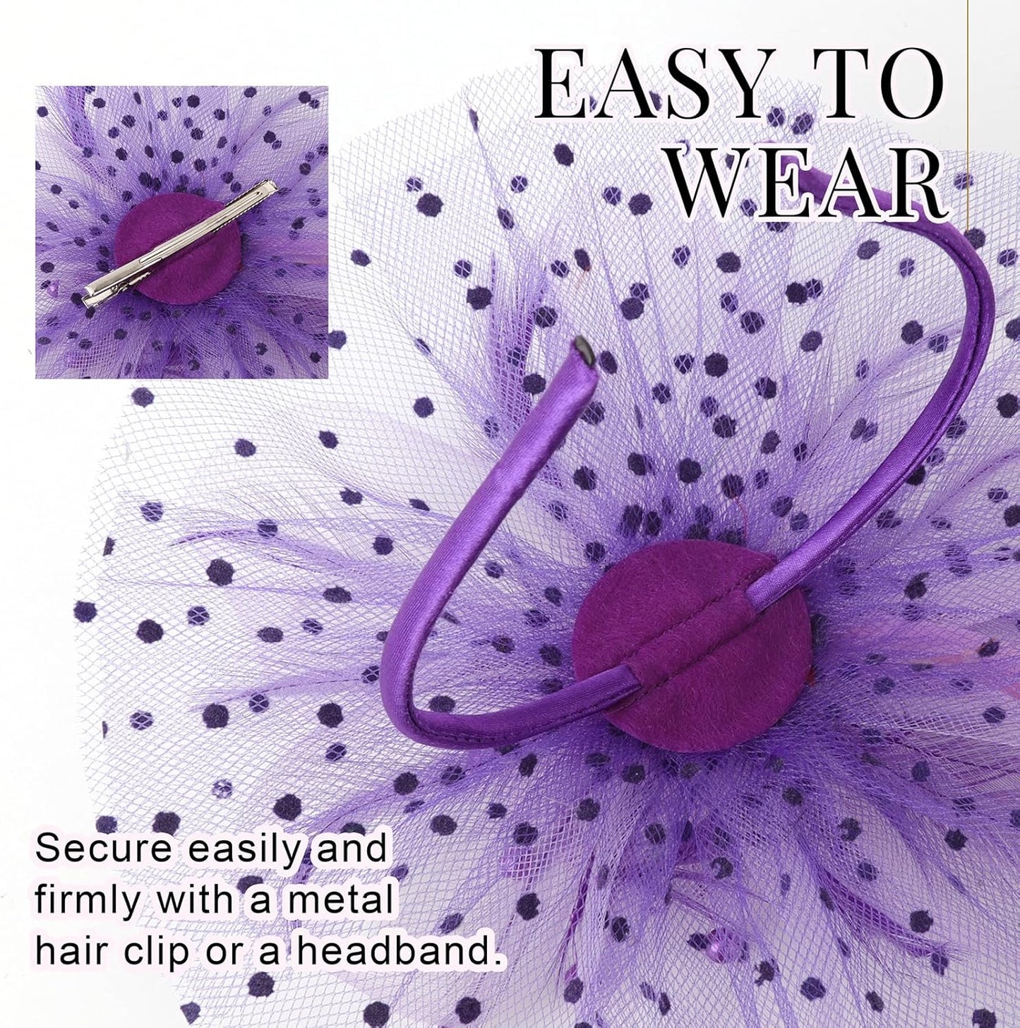 DRESHOW Fascinators Hat Flower Mesh Ribbons Feathers on a Headband and a Clip Tea Party Headwear for Girls and Women - Colors A