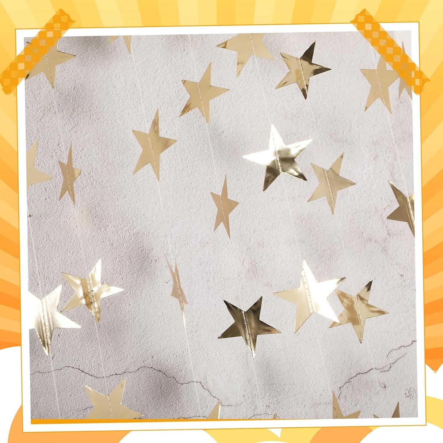 Spakon 65 Feet Glitter Star Paper Garland Banner Hanging Decoration Star Streamers Double Side 2026 Graduation Decorations for Wedding Birthday Festival New Year Party Decoration (Gold)