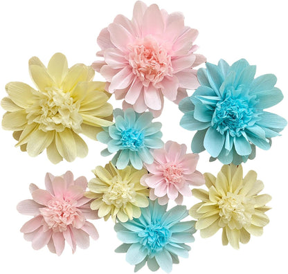 Crepe Paper Flower for Wall Decor Girls Birthday Party Backdrop Baby Shower Nursery Room Decoration Pack of 9 (Pastel)