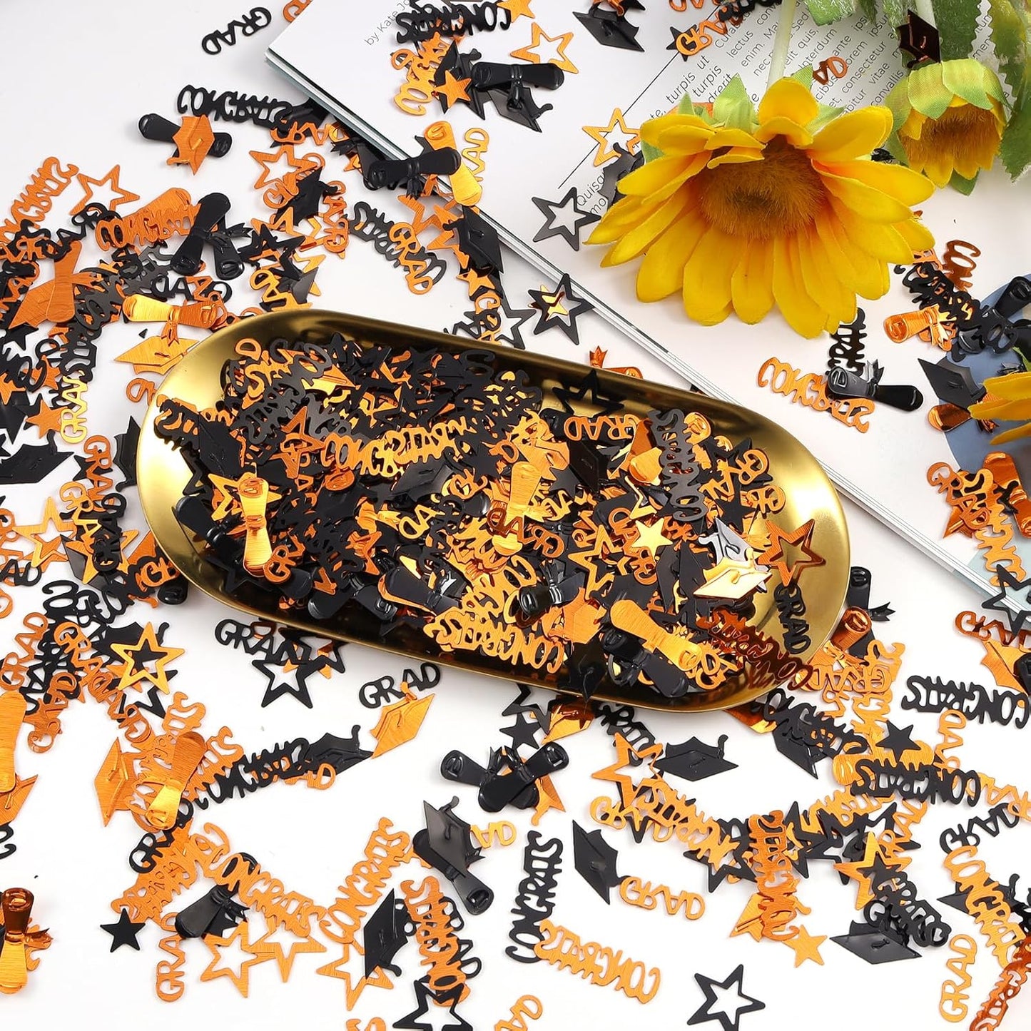 Gold and Black Graduation Confetti 2026, 1000 Pcs Congrats Grad Confetti Class of 2026 Party Table Centerpiece for 2026 Graduation Party Decorations