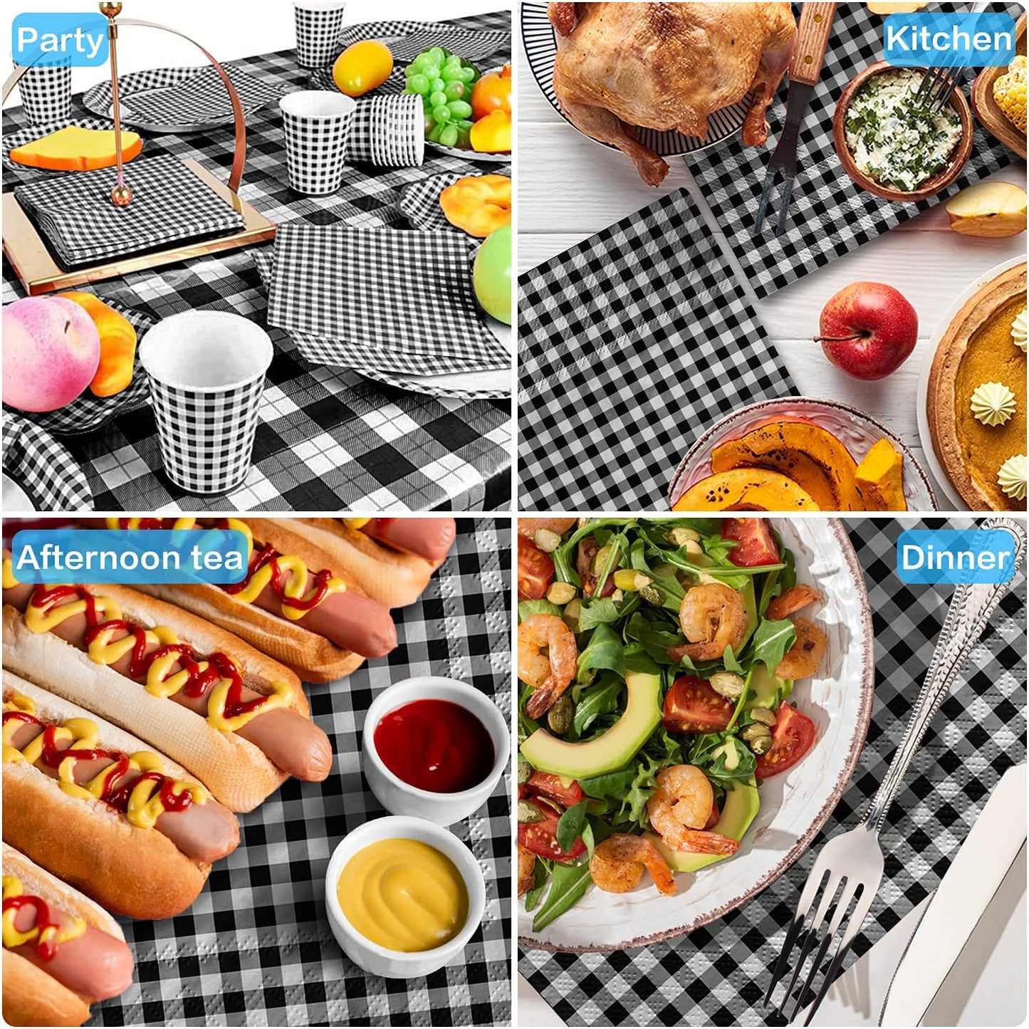 Gatherfun Disposable Red and White Gingham Paper Napkins (Pack of 50)