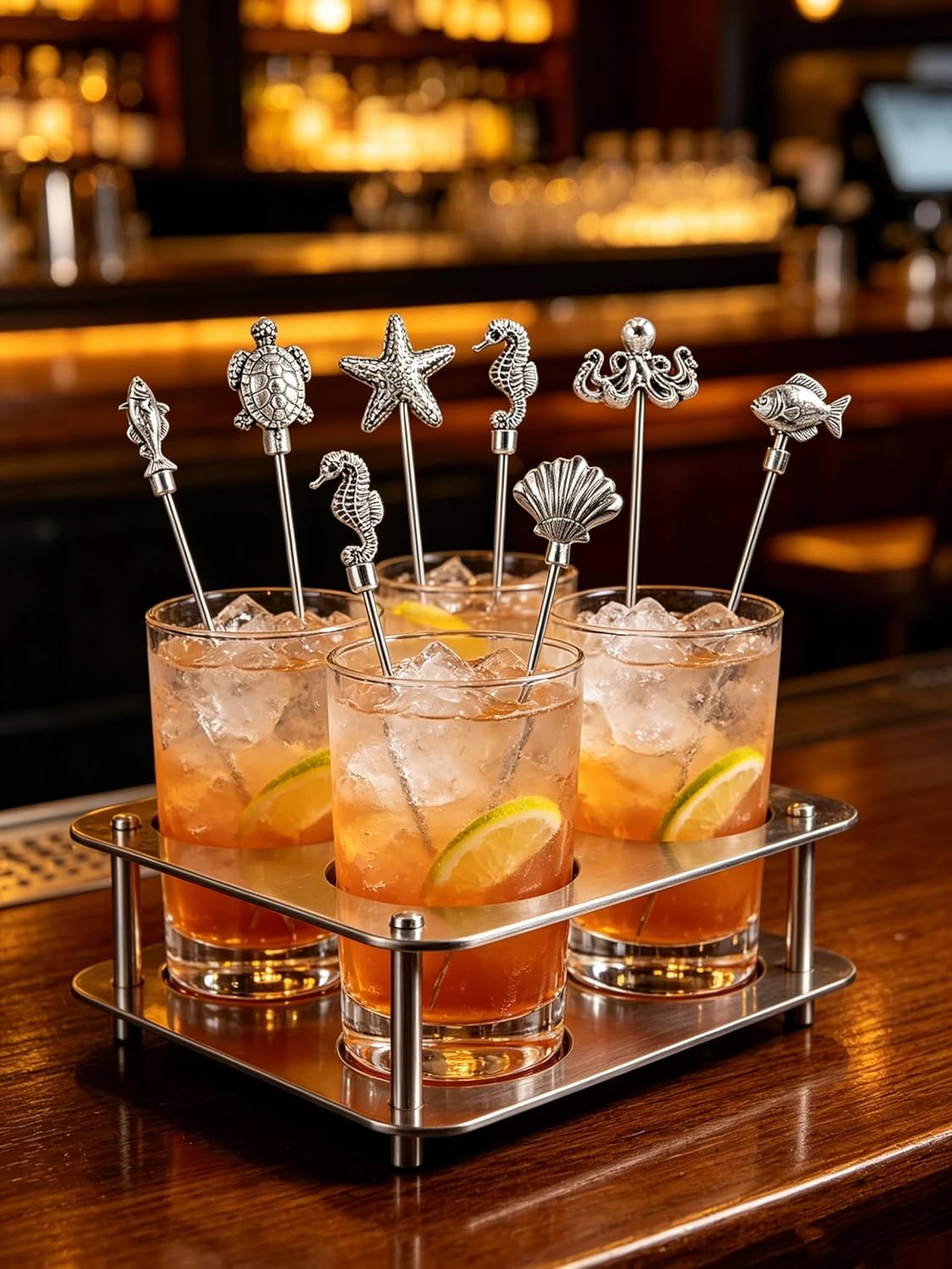 Homestia Stainless Steel Cocktail Picks, 4.7 Inch Reusable Martini Olive Picks, Metal Garnish Skewers for Drinks, Appetizers, Bloody Mary - Set of 6 Metal Cocktail Picks for Party Bar