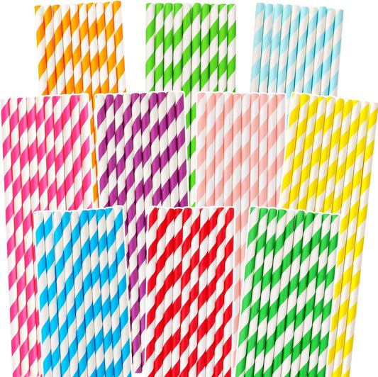 100 Packs Biodegradable Paper Straws, Assorted Rainbow Colors Disposable Drinking Straws for Birthday Carnival Summer Pool Party Wedding Baby Shower Halloween Christmas Decoration Supplies