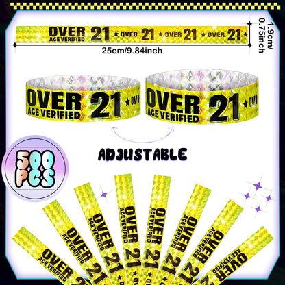Ferraycle Over 21 Wristbands Holographic Events Wristbands Plastic Party Bracelets Waterproof Bracelets Arm Bands for Events Concerts