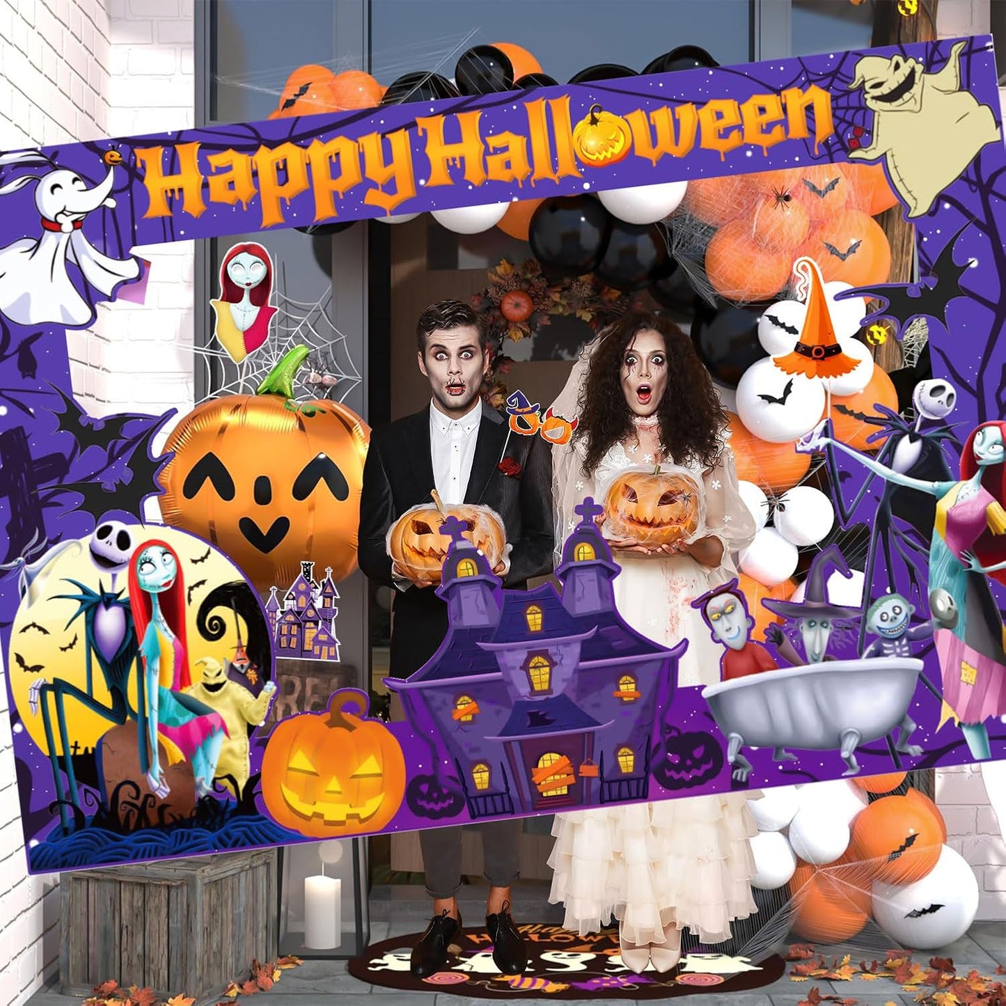 Halloween Photo Booth Props Kit, 16PCS Photo Props & Selfie Frame Halloween Party Decoration Supplies Dress Up Party Costumes Accessories for Photoshoot Selfie Props (Orange)