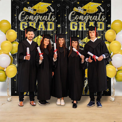 Gradution Party Suppiles Backdrop Decoration 2026, Claas of 2026 Streamer Tinsel Foil Fringe Curtains, Photo Booth Prop Backdrop, Black Grad Photo Backgrounds