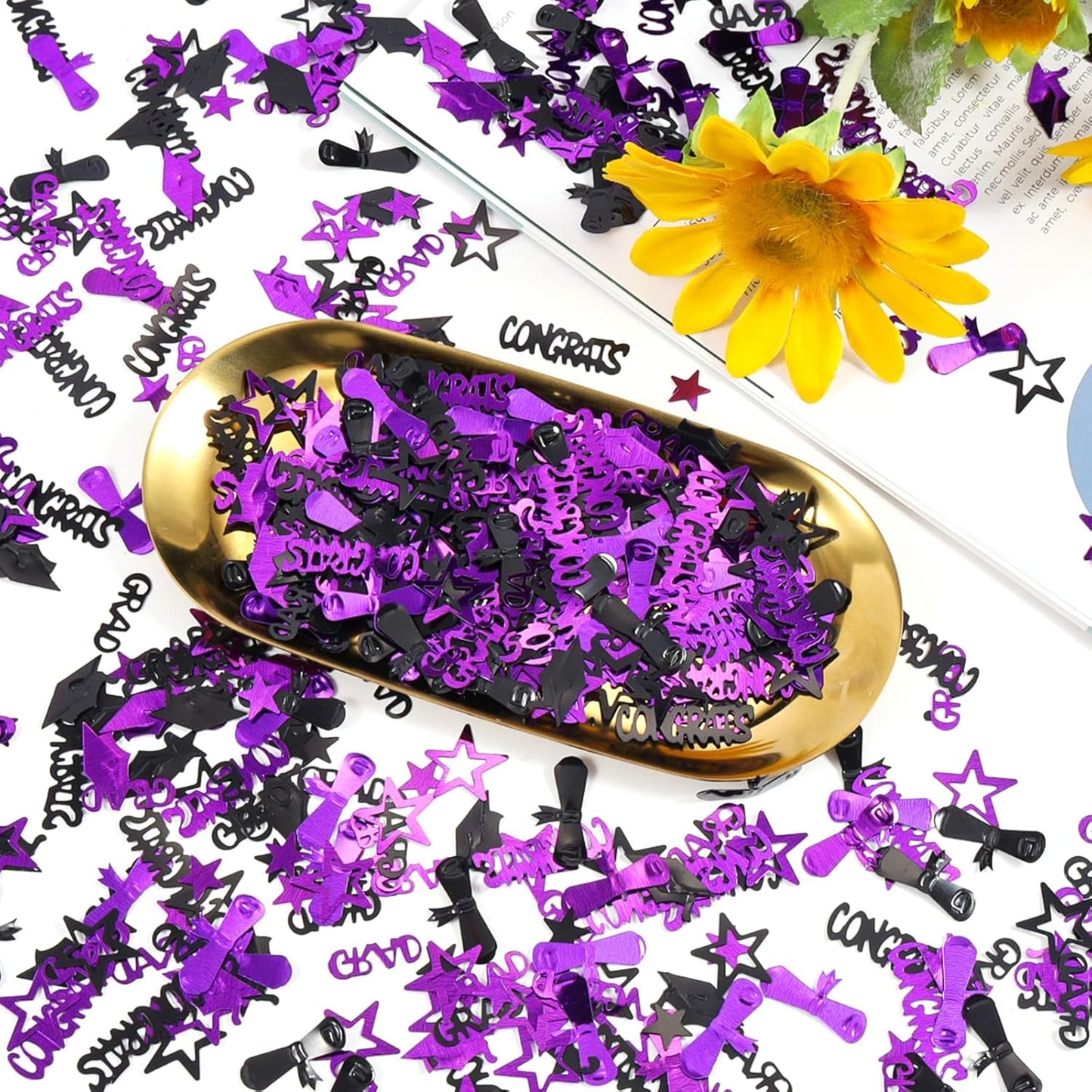 Gold and Black Graduation Confetti 2026, 1000 Pcs Congrats Grad Confetti Class of 2026 Party Table Centerpiece for 2026 Graduation Party Decorations