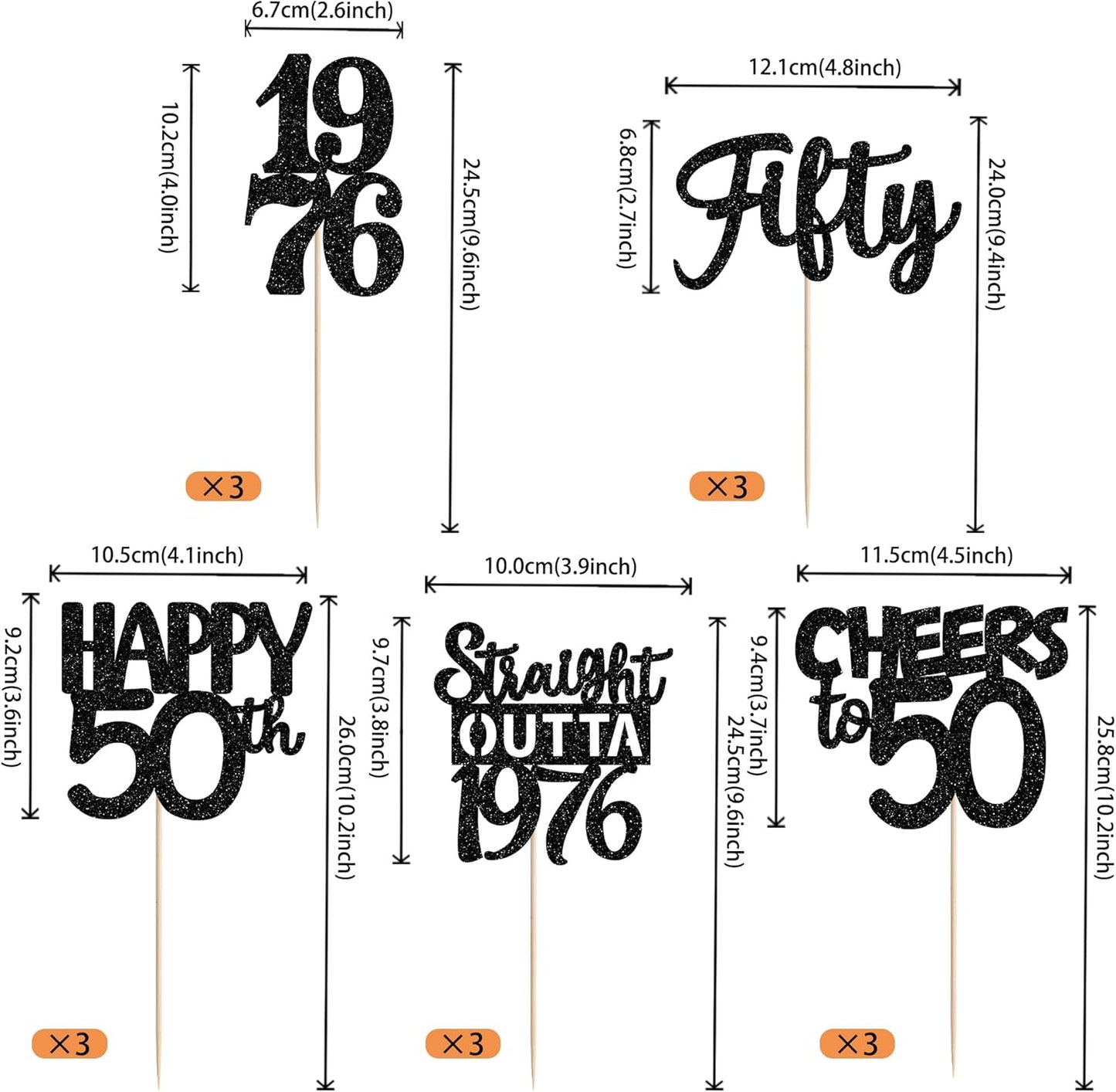 15 PCS 50th Birthday Centerpiece Sticks Fifty Happy 50th Straight Outta 1976 Table Flower Centerpieces Sticks Cheers to 50 Floral Decorations for 50th Birthday Party Centerpieces Supplies Black