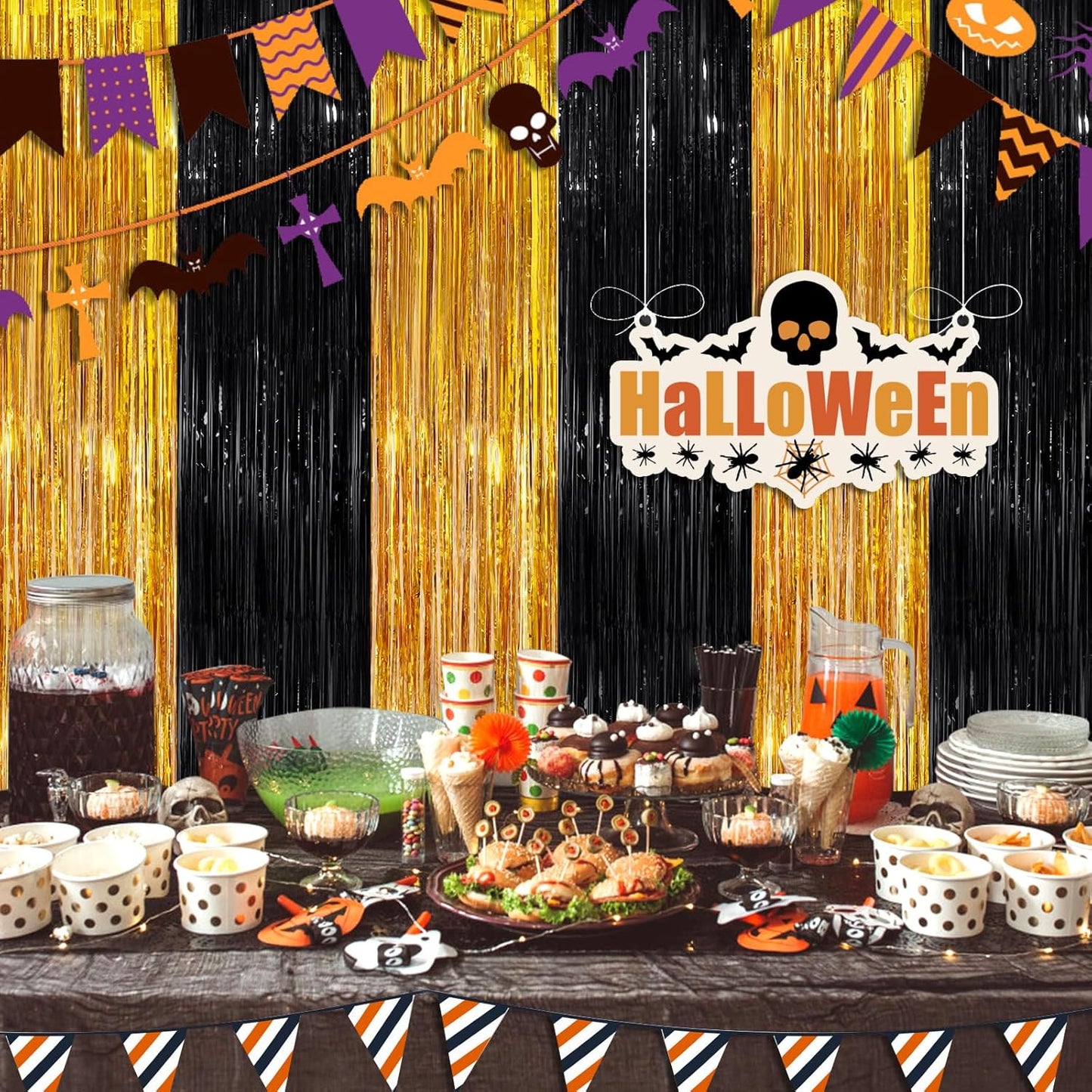 Black Fringe Curtain Party Streamers 2Pack 3.3x8.3 Ft Foil Fringe Backdrop Curtains for Birthday Wedding Bridal Baby Shower Halloween Decor Tinsel Streamers Black Party Decorations Door Streamers