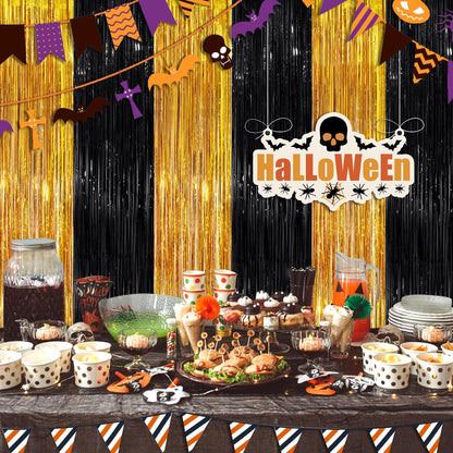 Black Fringe Curtain Party Streamers 2Pack 3.3x8.3 Ft Foil Fringe Backdrop Curtains for Birthday Wedding Bridal Baby Shower Halloween Decor Tinsel Streamers Black Party Decorations Door Streamers