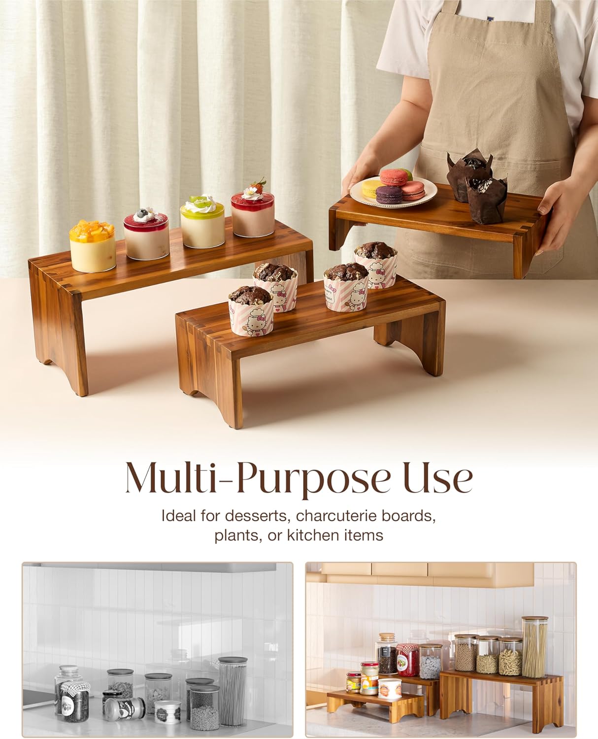 Tidita Acacia Wood Risers Display Stands Set of 3 - Wooden 3 Tier Cupcake Stand - 3 Tiered Riser for Vendors - Decorative Display Risers for Food Desserts Stand, Perfume, Funko POP at Party Wedding