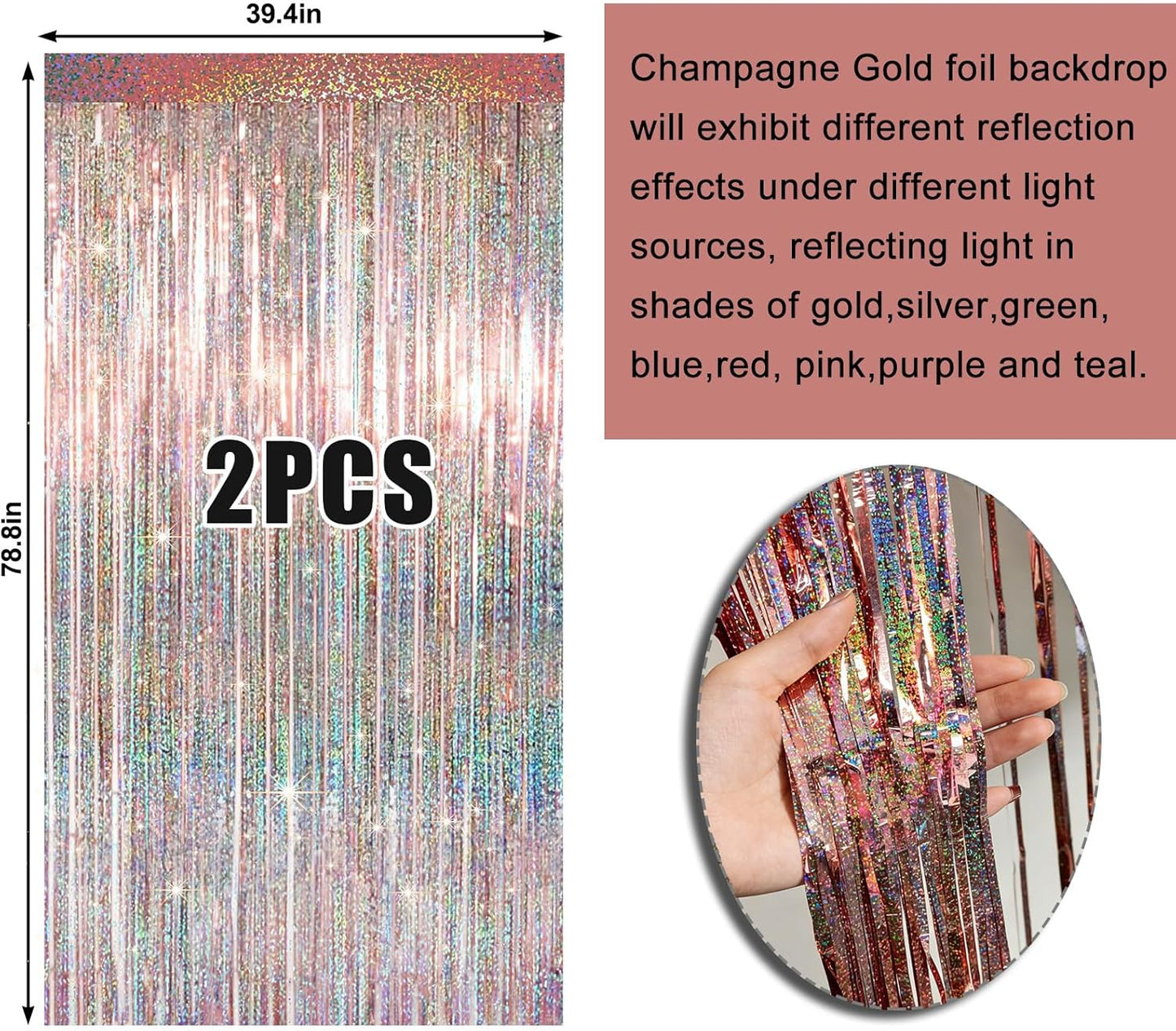 4 Packs Silver Foil Fringe Curtain, Silver Glitter Metallic Tinsel Backdrop for Birthday, Wedding, Baby Shower, Bachelorette, 70s 80s 90s Theme Disco Party, Iridescent Party Decorations Supplies