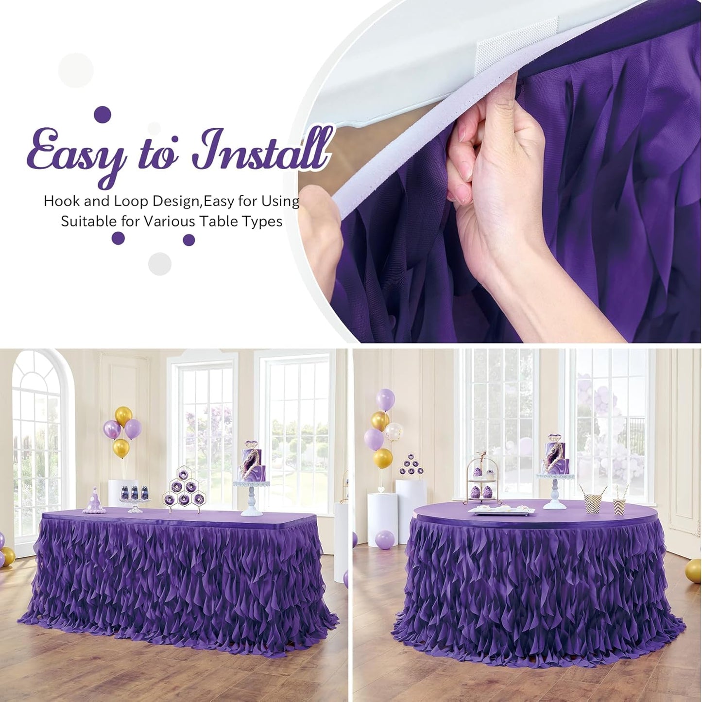 leegleri 6FT Tulle Ruffle Curly Willow Table Skirt for Rectangle or Round Tables, Under The Sea Ocean Blue Baby Shark Themed Tutu Table Skirt for Baby Shower, Birthday Party