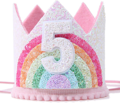 Birthday Rainbow Girl Crown, Birthday Hat for Event Party Supplies,Photo Props