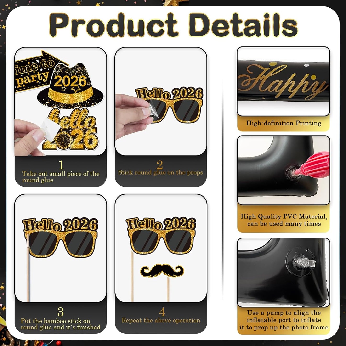 Hawaiian Photo Booth Props & Inflatable Frame, 30Pcs Luau Photobooth Props with Large Inflatable Inflatable Selfie Picture Frame for Summer Tropical Aloha Luau Party Selfie Supplies