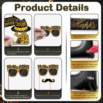 Hawaiian Photo Booth Props & Inflatable Frame, 30Pcs Luau Photobooth Props with Large Inflatable Inflatable Selfie Picture Frame for Summer Tropical Aloha Luau Party Selfie Supplies