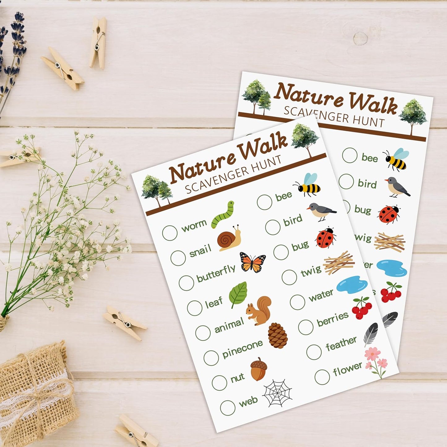 30Pcs Nature Scavenger Hunt Cards, Scavenger Hunt Cards Road Trip and Travel Activities, Spring Summer Holiday Party Supplies, Camping Games Outdoor Indoor Seek Activity-A03