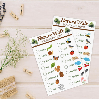 30Pcs Nature Scavenger Hunt Cards, Scavenger Hunt Cards Road Trip and Travel Activities, Spring Summer Holiday Party Supplies, Camping Games Outdoor Indoor Seek Activity-A03