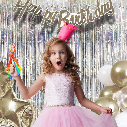 2 Pack Shiny Silver Tinsel Foil Fringe Curtains, 3.3ft x 6.6ft Iridescent Streamers Party Photo Backdrop for Birthday, Wedding, Engagement, Bachelorette Party Decoration