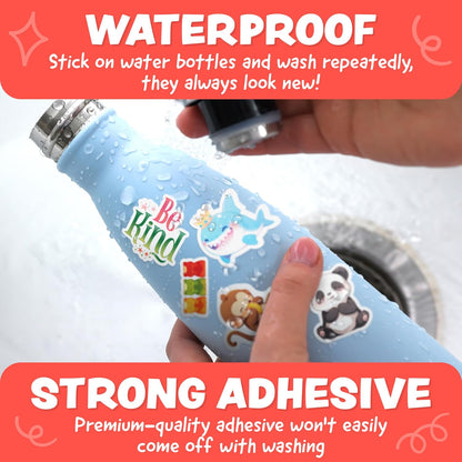 Cute Stickers for Kids - Kawaii Water Bottle Stickers for Teens - 108pc Sticker Pack - Waterproof Vinyl Stickers for Water Bottles, Scrapbook, Laptops, Etc.
