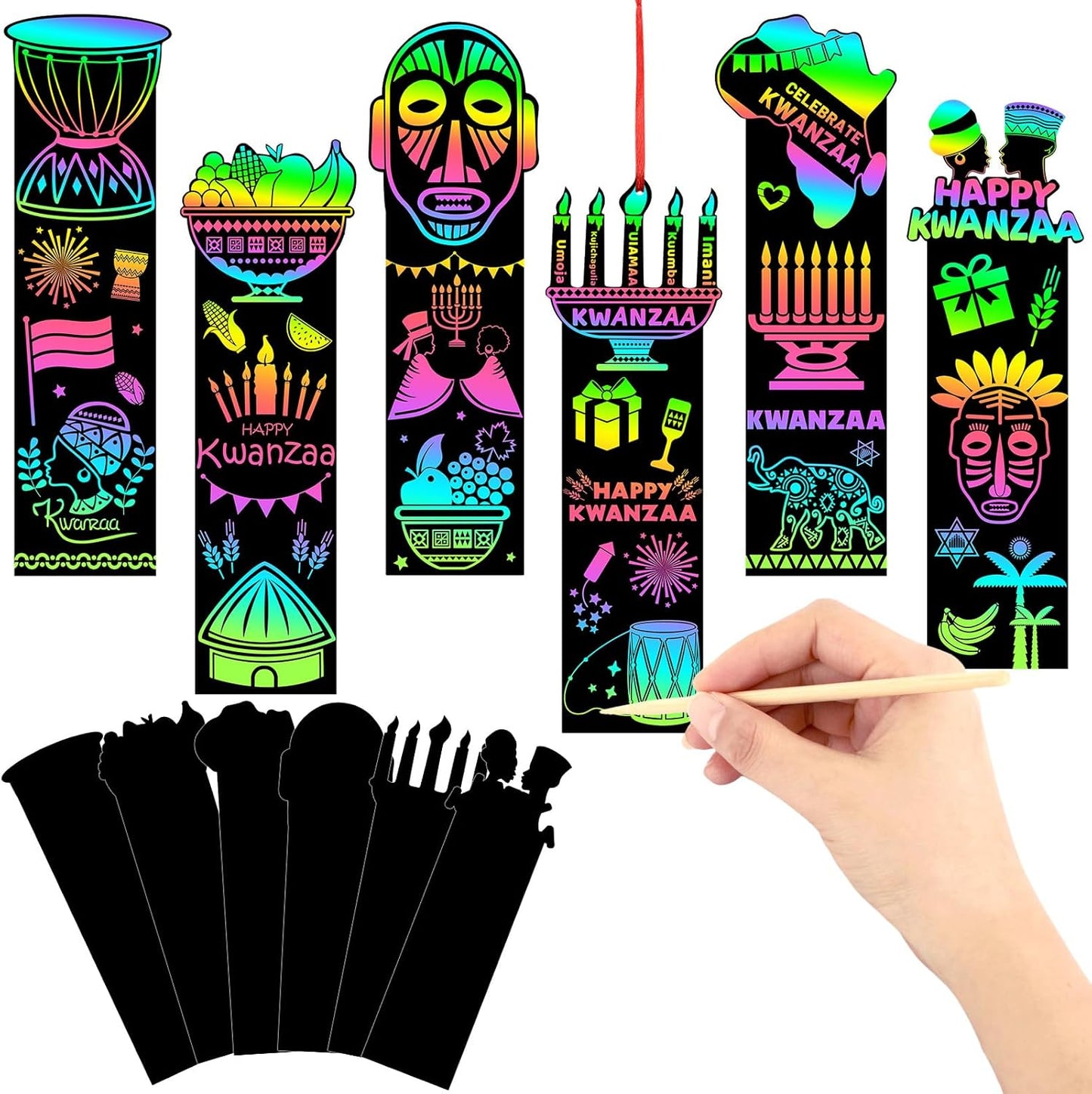JUNEBRUSHS 30Pcs Ocean Crafts, Rainbow Magic Ocean Animals Scratch Bookmarks Under The Sea Party Favors Games for Activities Summer Arts and Crafts