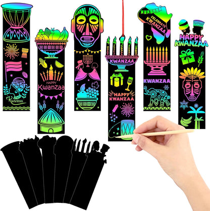 JUNEBRUSHS 30Pcs Ocean Crafts, Rainbow Magic Ocean Animals Scratch Bookmarks Under The Sea Party Favors Games for Activities Summer Arts and Crafts