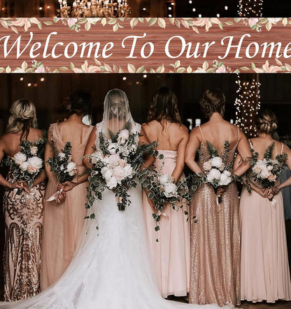 Welcome to Our Home Large Banner, New Home Lawn Decor, Rustic Welcome Home Porch Sign, Housewarming Gift, Indoor Outdoor Backdrop 8.9 x 1.6 Feet
